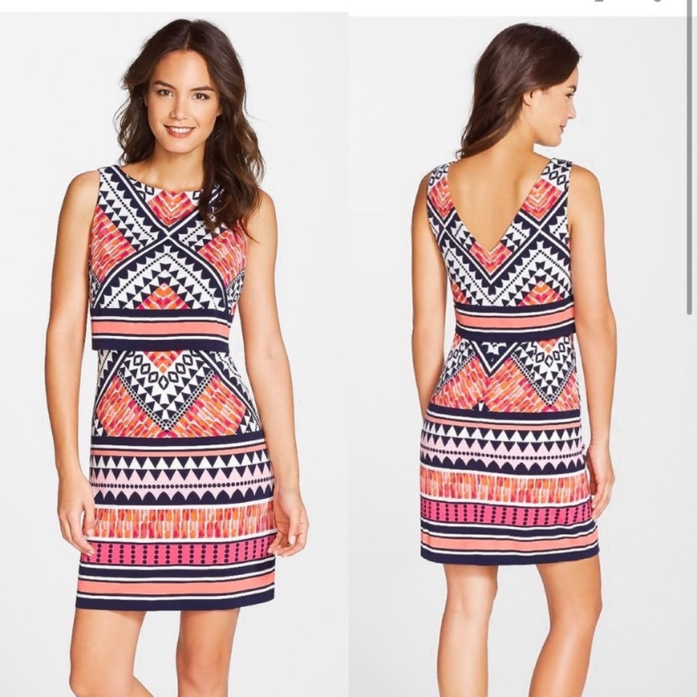 ELIZA J Graphic Print Jersey Popover Dress